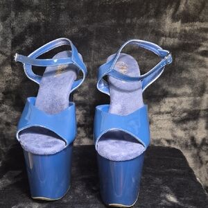 Pleaser Glossy Blue Platform Heels